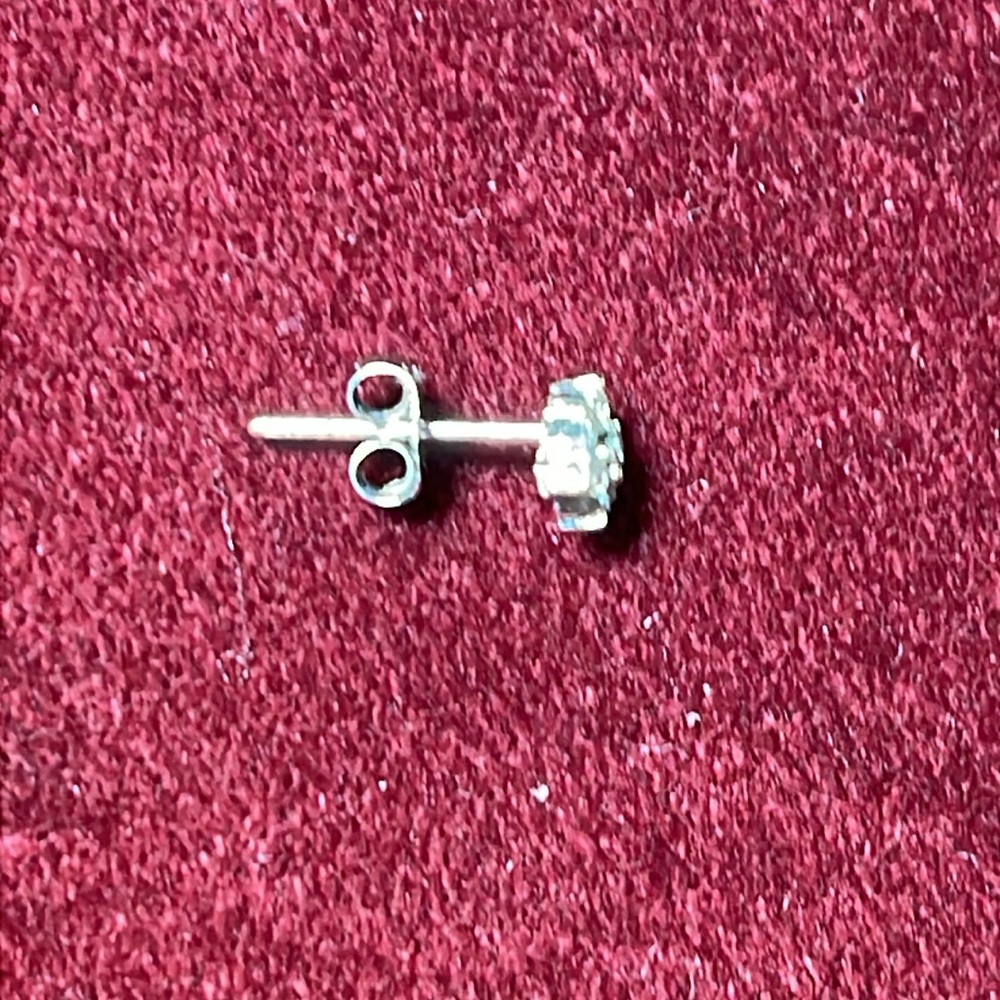 One Tiny Diamond Flower Stud Earring Set In 14k W… - image 2